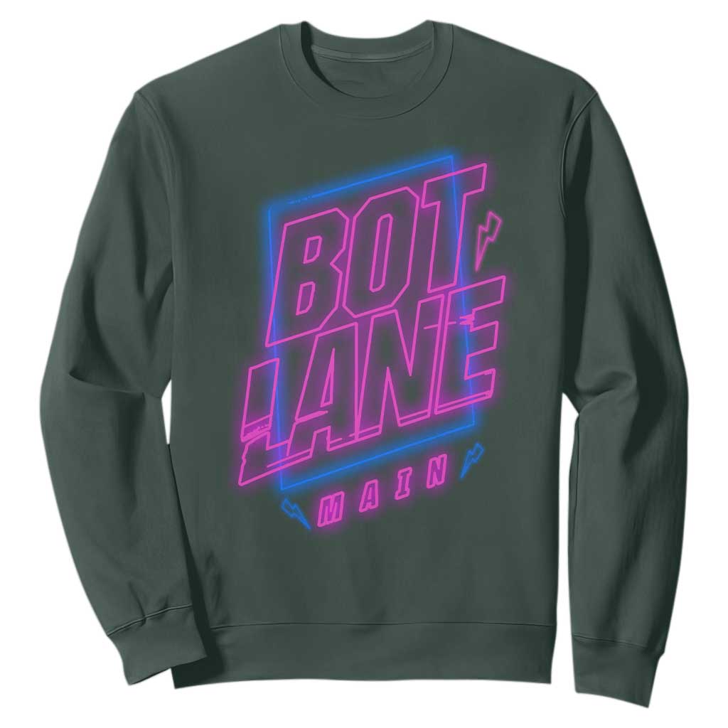 Bot Lane Main Cyberpunk Neon Style Sweatshirt Gaming Quote Gift TS12 Dark Forest Green Print Your Wear