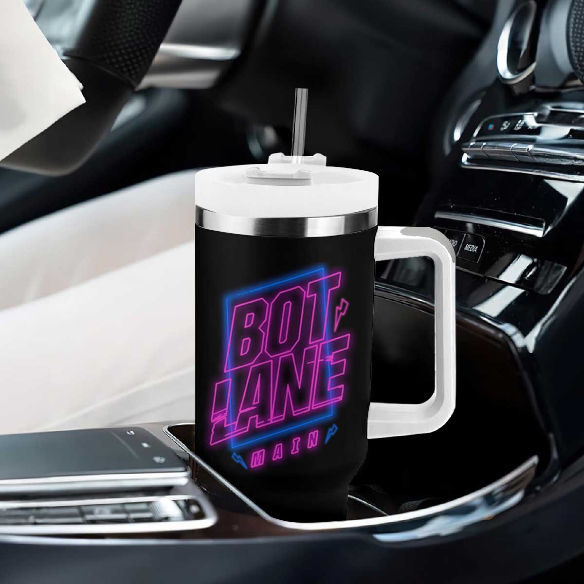 Bot Lane Main Cyberpunk Neon Style Tumbler With Handle Gaming Quote Gift TS12 Print Your Wear