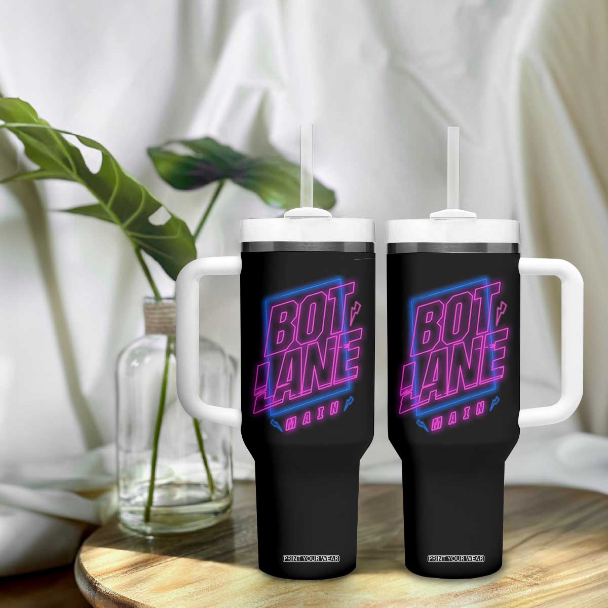 Bot Lane Main Cyberpunk Neon Style Tumbler With Handle Gaming Quote Gift TS12 Print Your Wear