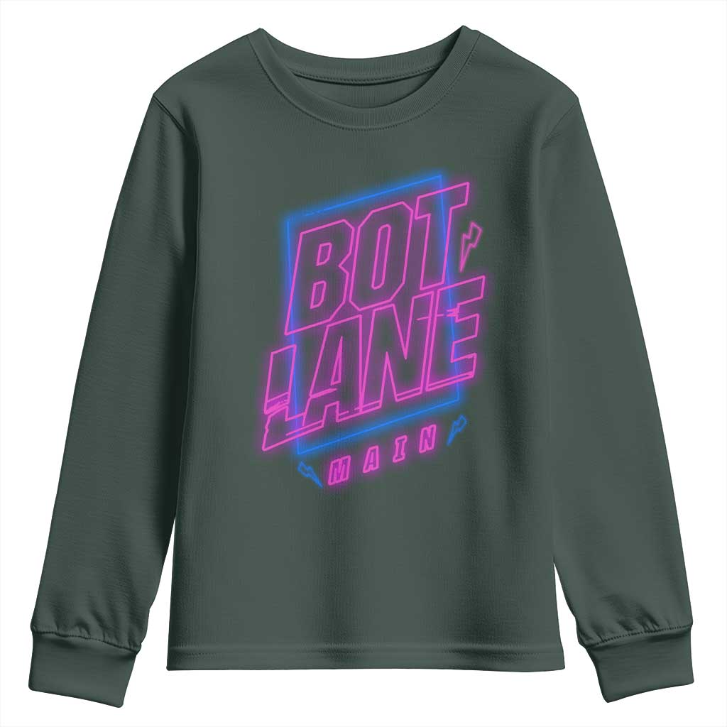 Bot Lane Main Cyberpunk Neon Style Youth Sweatshirt Gaming Quote Gift TS12 Dark Forest Green Print Your Wear