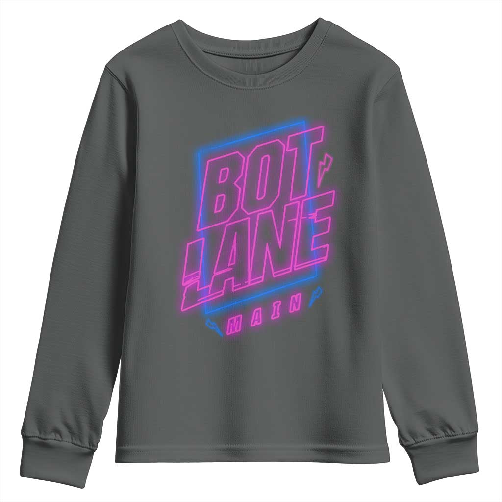 Bot Lane Main Cyberpunk Neon Style Youth Sweatshirt Gaming Quote Gift TS12 Dark Heather Print Your Wear