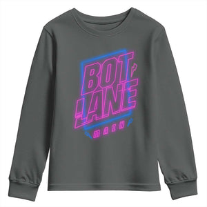 Bot Lane Main Cyberpunk Neon Style Youth Sweatshirt Gaming Quote Gift TS12 Dark Heather Print Your Wear