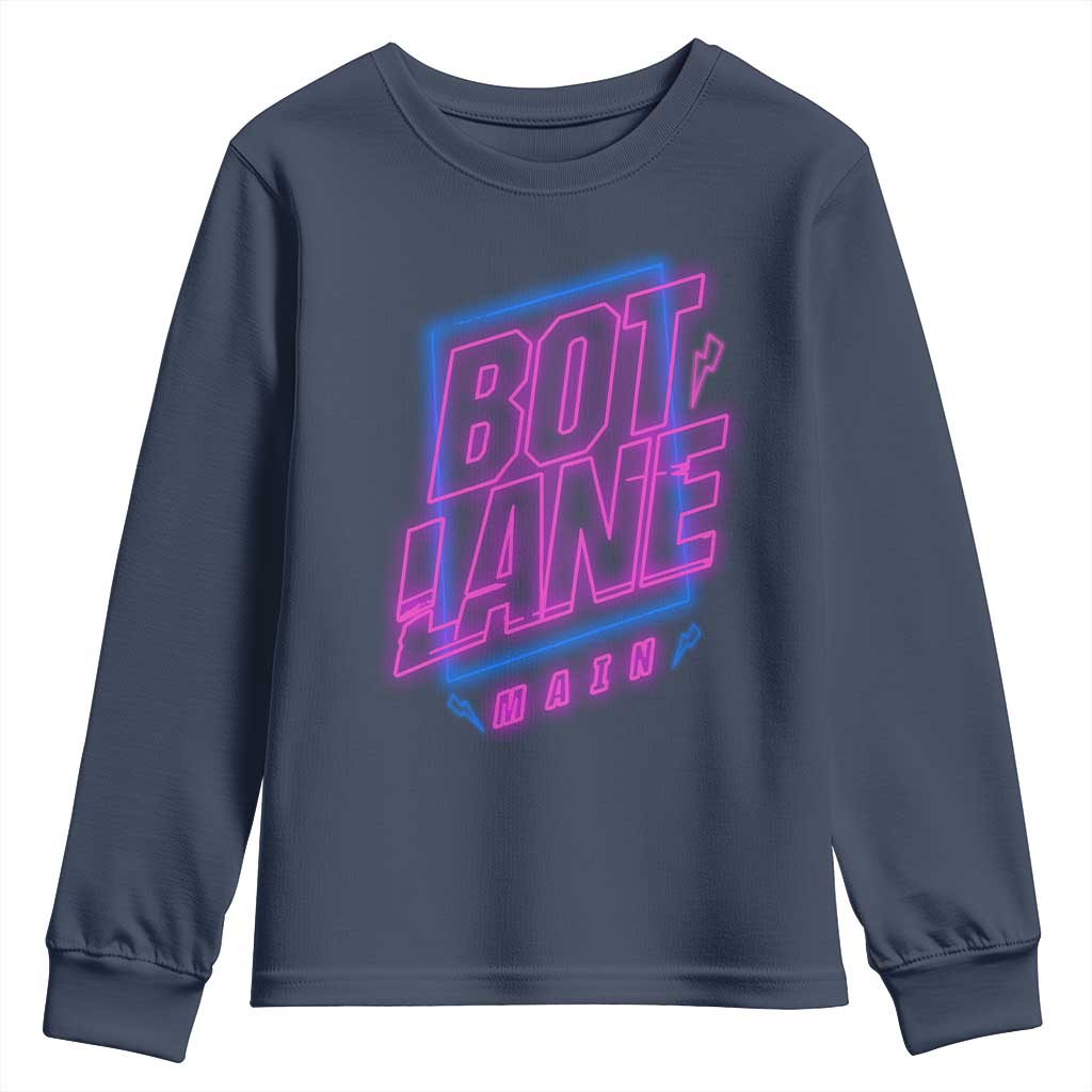Bot Lane Main Cyberpunk Neon Style Youth Sweatshirt Gaming Quote Gift TS12 Navy Print Your Wear