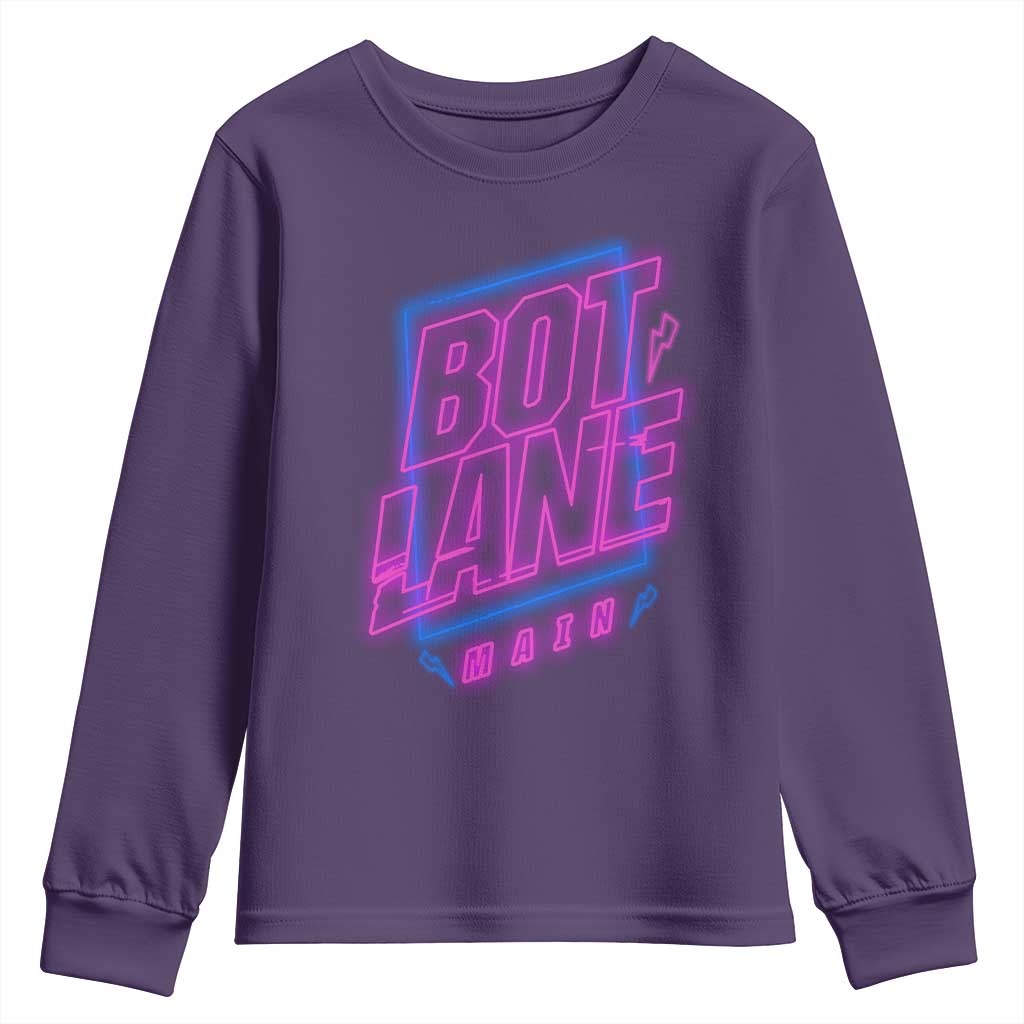 Bot Lane Main Cyberpunk Neon Style Youth Sweatshirt Gaming Quote Gift TS12 Purple Print Your Wear