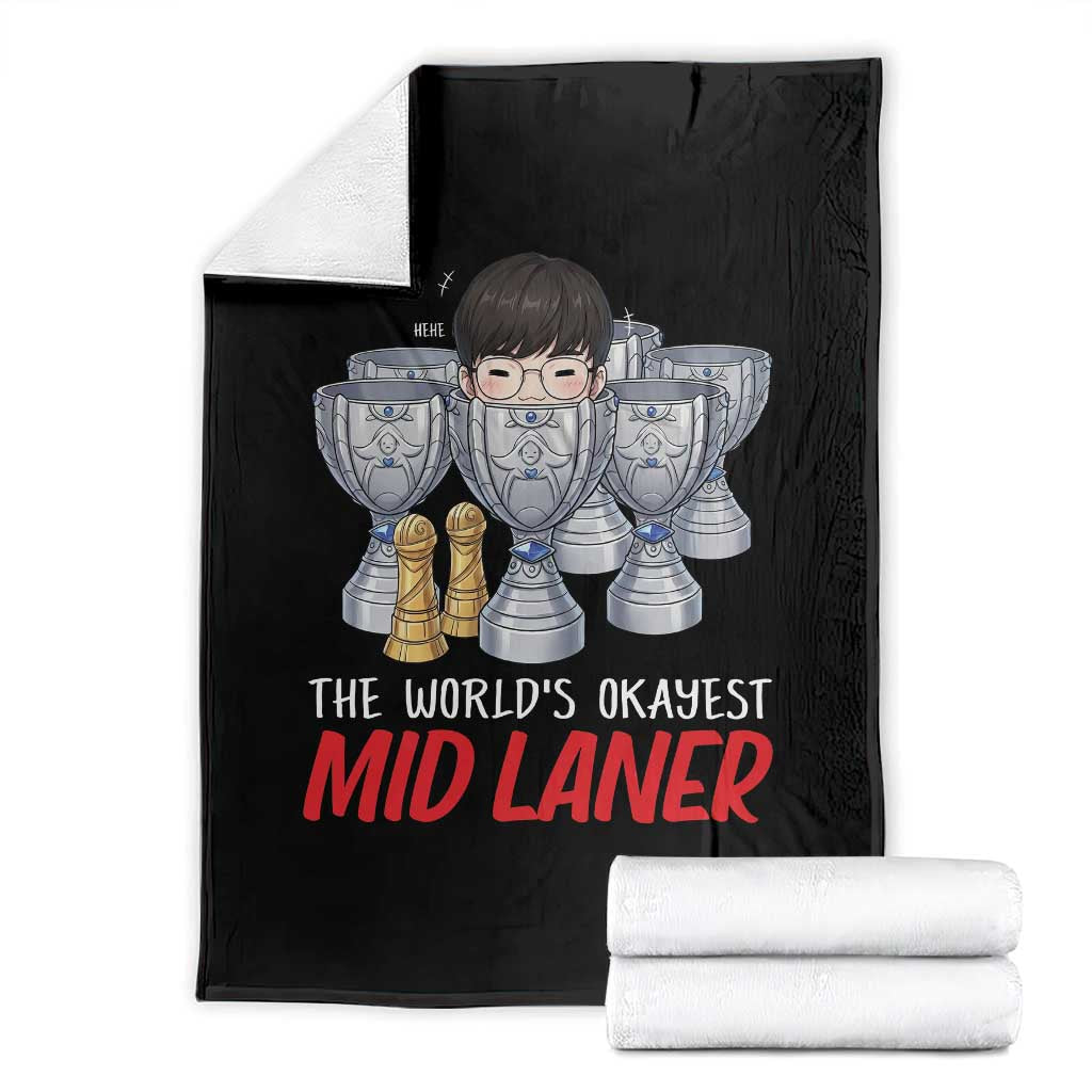 Worlds Okayest Mid Laner Throw Blanket Funny Game Lover Gift TS12 Black Print Your Wear