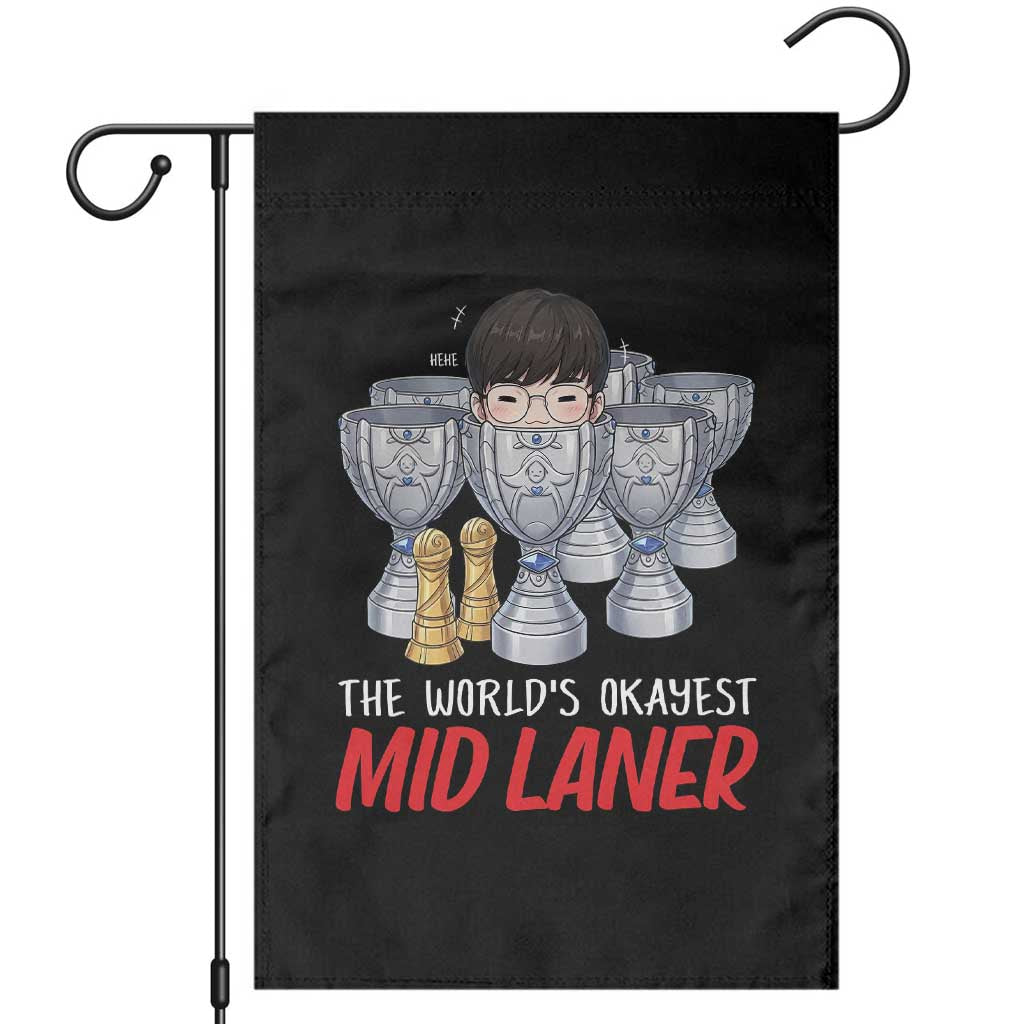 Worlds Okayest Mid Laner Garden Flag Funny Game Lover Gift TS12 Black Print Your Wear