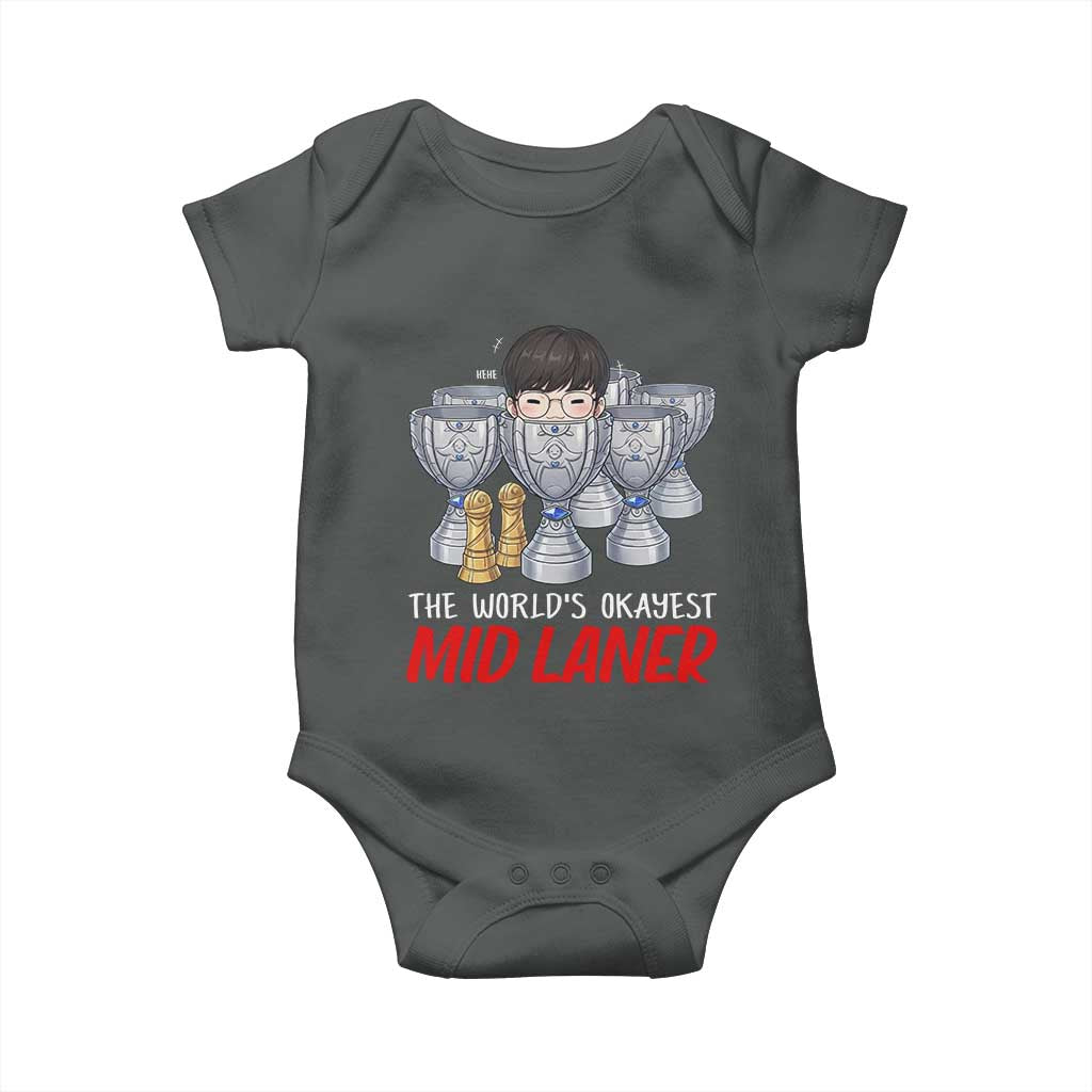 Worlds Okayest Mid Laner Baby Onesie Funny Game Lover Gift TS12 Dark Heather Print Your Wear