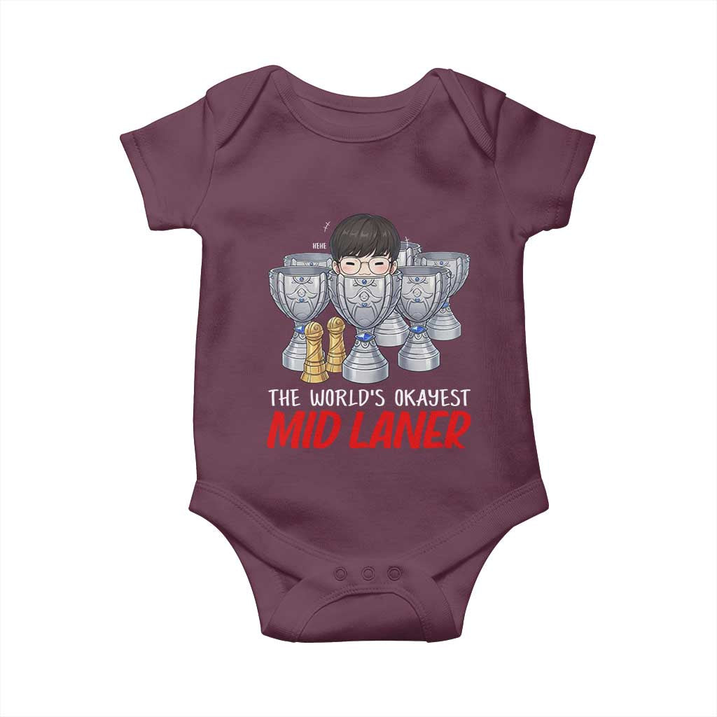 Worlds Okayest Mid Laner Baby Onesie Funny Game Lover Gift TS12 Maroon Print Your Wear