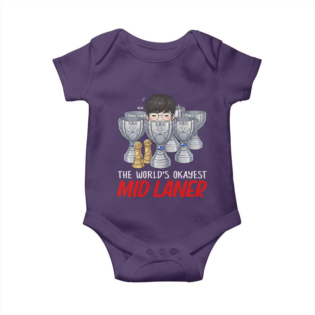 Worlds Okayest Mid Laner Baby Onesie Funny Game Lover Gift TS12 Purple Print Your Wear