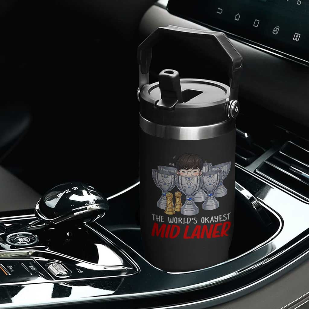 Worlds Okayest Mid Laner Flip Straw Tumbler Funny Game Lover Gift TS12 Print Your Wear