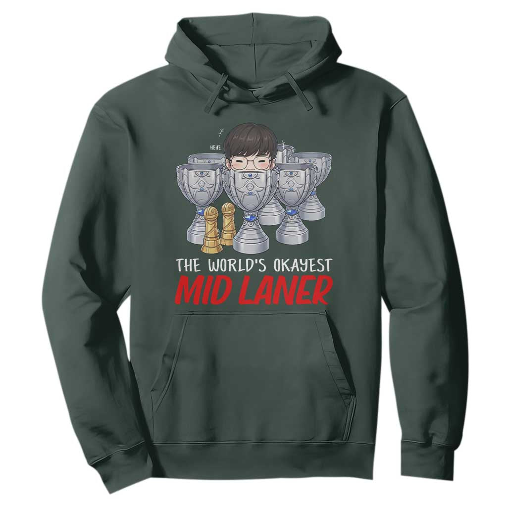 Worlds Okayest Mid Laner Hoodie Funny Game Lover Gift TS12 Dark Forest Green Print Your Wear
