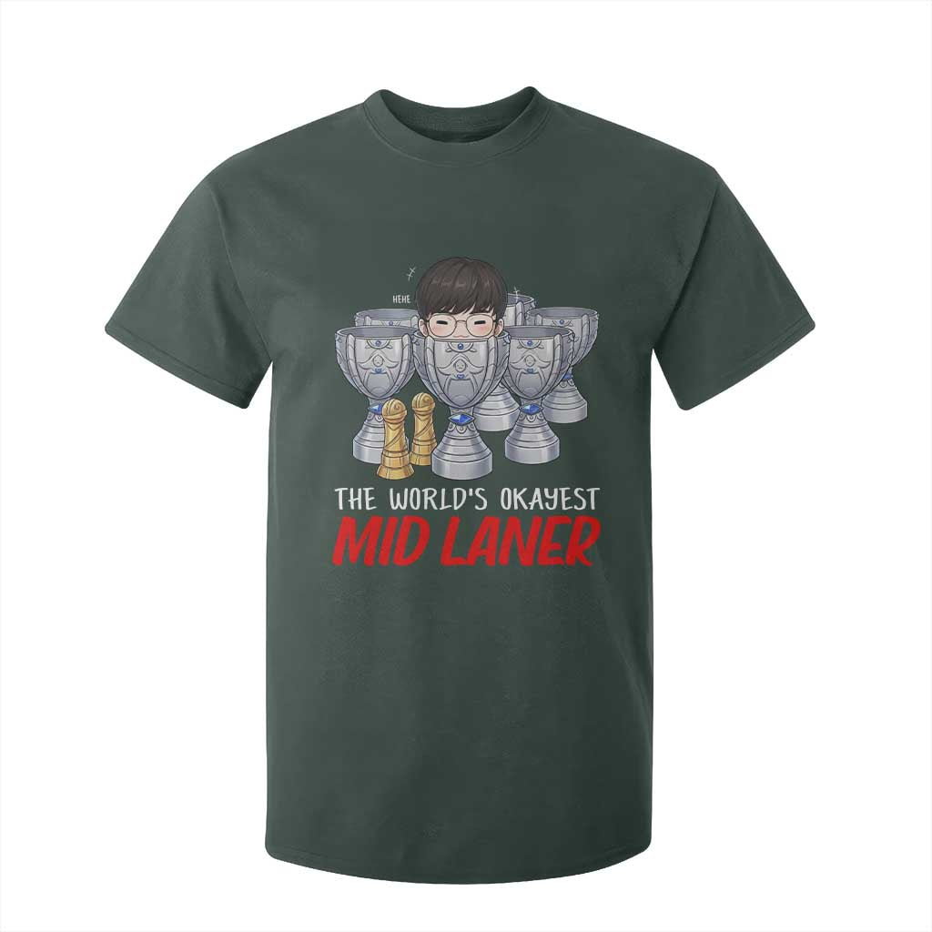 Worlds Okayest Mid Laner T Shirt For Kid Funny Game Lover Gift TS12 Dark Forest Green Print Your Wear