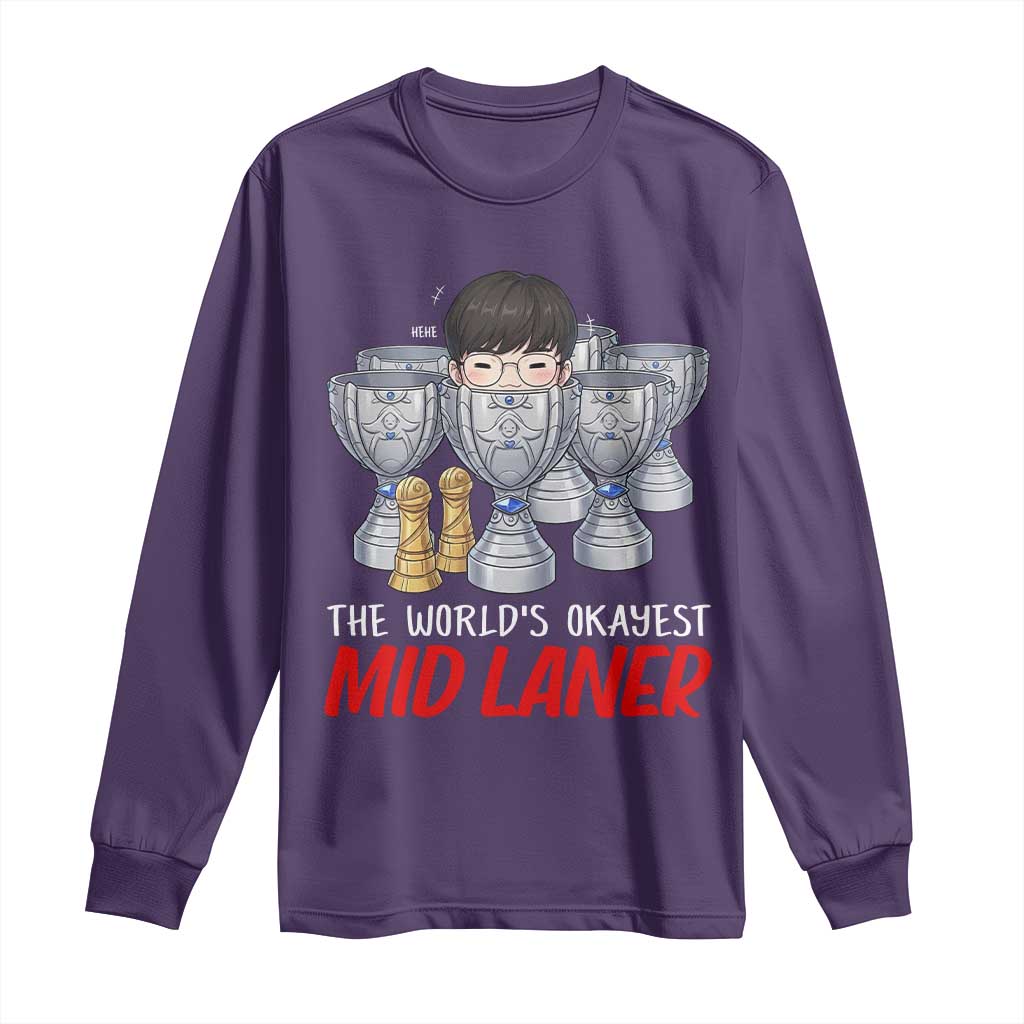 Worlds Okayest Mid Laner Long Sleeve Shirt Funny Game Lover Gift TS12 Purple Print Your Wear