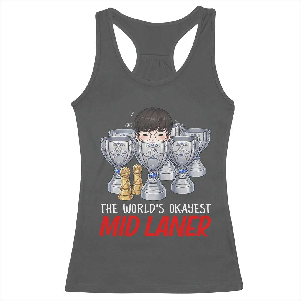 Worlds Okayest Mid Laner Racerback Tank Top Funny Game Lover Gift TS12 Dark Heather Print Your Wear