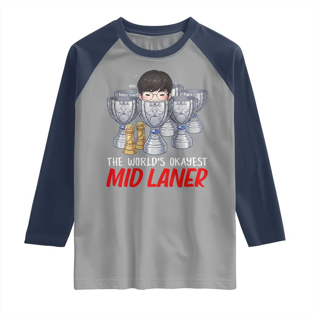 Worlds Okayest Mid Laner Raglan Shirt Funny Game Lover Gift TS12 Sport Gray Navy Print Your Wear