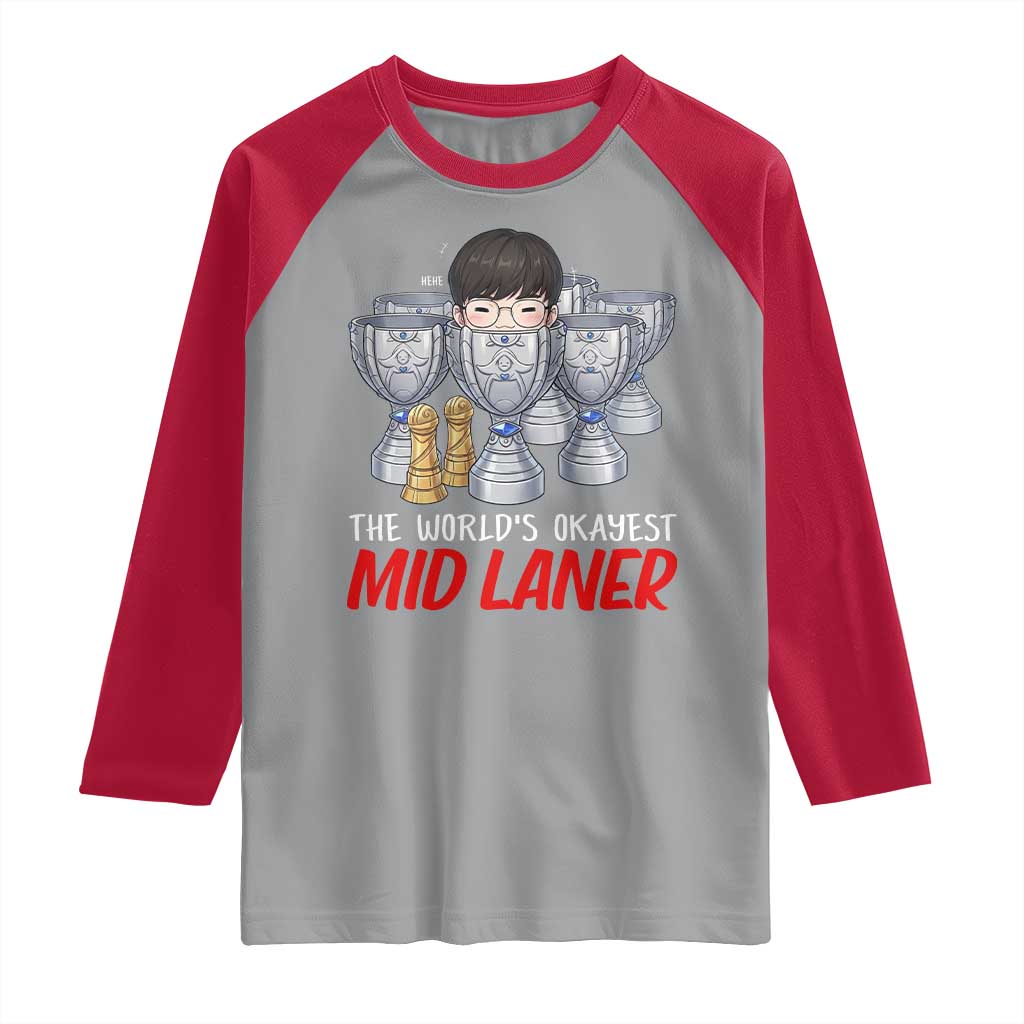 Worlds Okayest Mid Laner Raglan Shirt Funny Game Lover Gift TS12 Sport Gray Red Print Your Wear