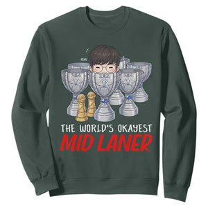 Worlds Okayest Mid Laner Sweatshirt Funny Game Lover Gift TS12 Dark Forest Green Print Your Wear