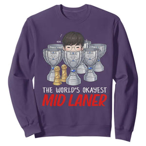 Worlds Okayest Mid Laner Sweatshirt Funny Game Lover Gift TS12 Purple Print Your Wear
