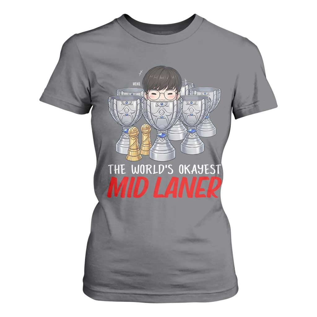 Worlds Okayest Mid Laner T Shirt For Women Funny Game Lover Gift TS12 Charcoal Print Your Wear