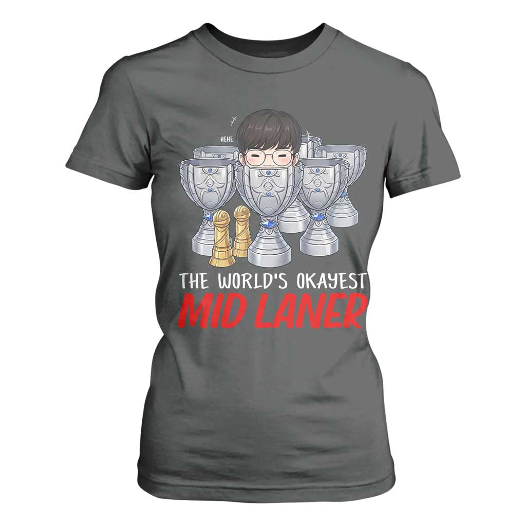 Worlds Okayest Mid Laner T Shirt For Women Funny Game Lover Gift TS12 Dark Heather Print Your Wear