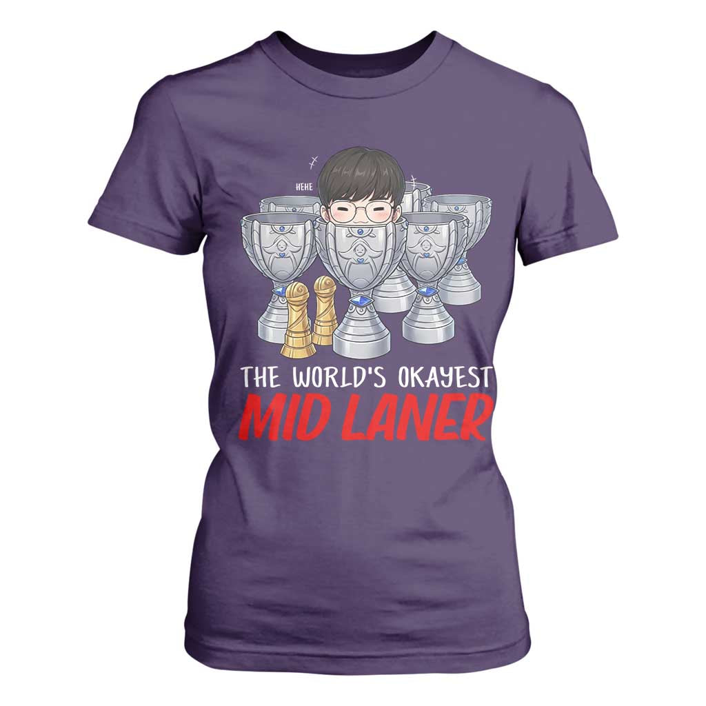 Worlds Okayest Mid Laner T Shirt For Women Funny Game Lover Gift TS12 Purple Print Your Wear