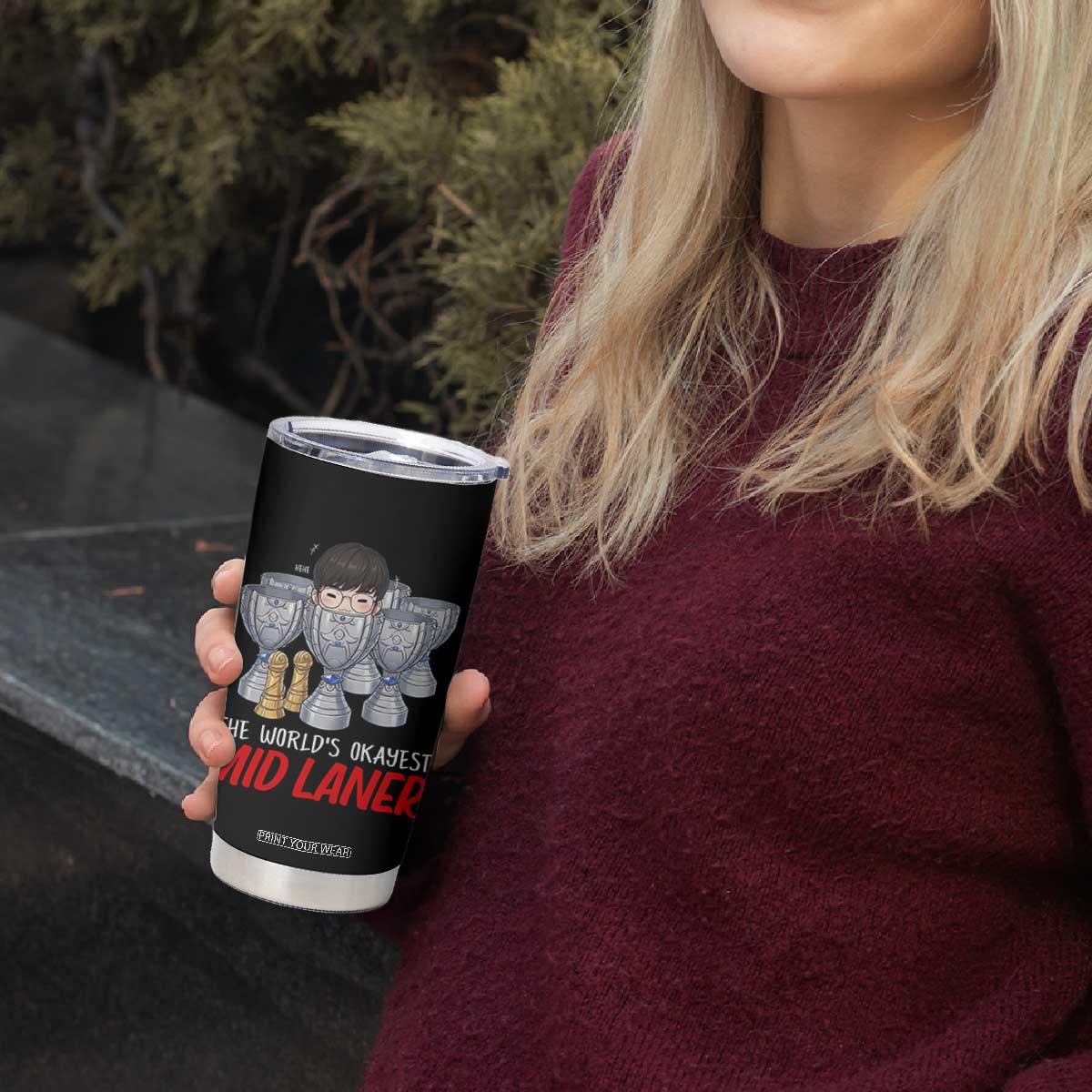 Worlds Okayest Mid Laner Tumbler Cup Funny Game Lover Gift TS12 Print Your Wear
