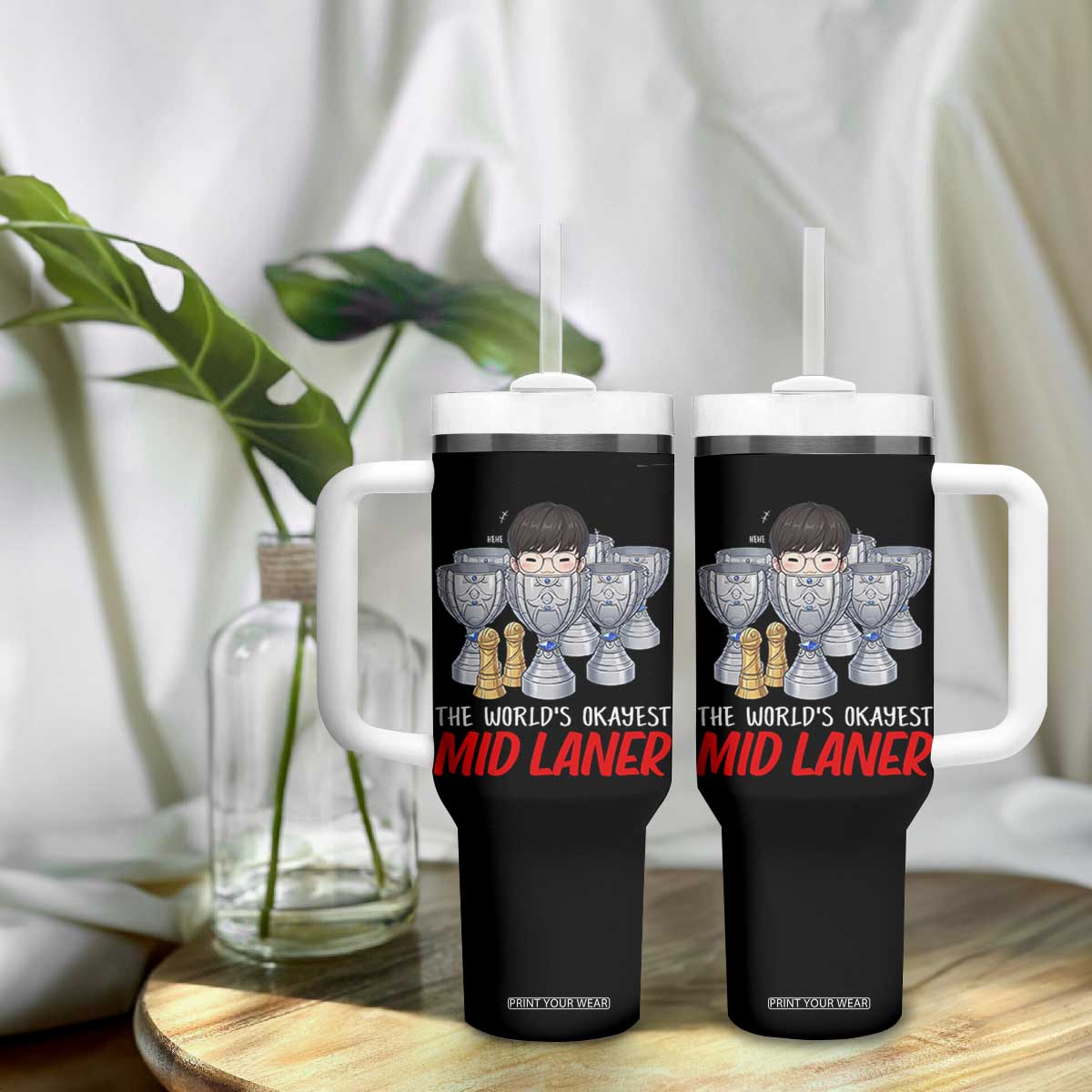 Worlds Okayest Mid Laner Tumbler With Handle Funny Game Lover Gift TS12 Print Your Wear
