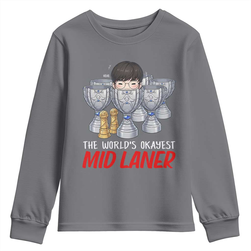 Worlds Okayest Mid Laner Youth Sweatshirt Funny Game Lover Gift TS12 Charcoal Print Your Wear