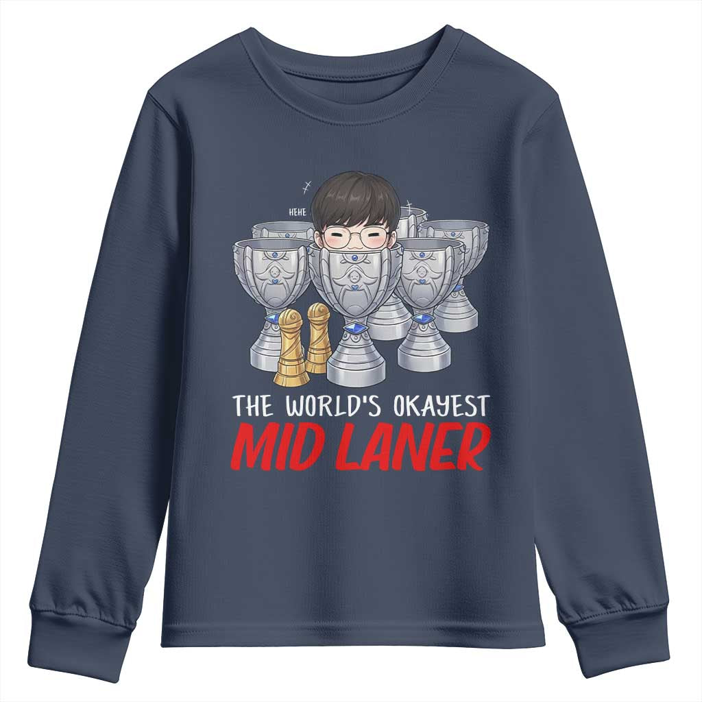 Worlds Okayest Mid Laner Youth Sweatshirt Funny Game Lover Gift TS12 Navy Print Your Wear