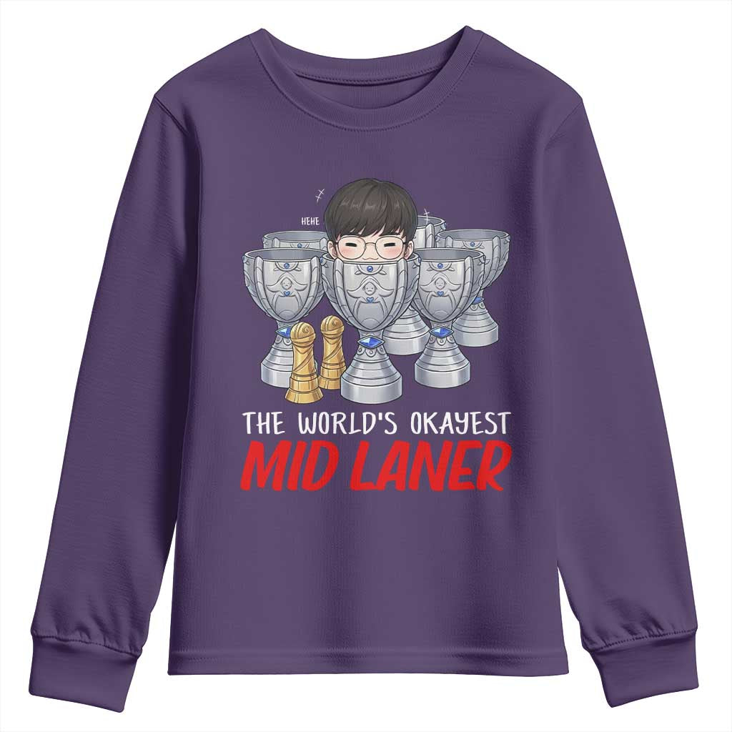 Worlds Okayest Mid Laner Youth Sweatshirt Funny Game Lover Gift TS12 Purple Print Your Wear