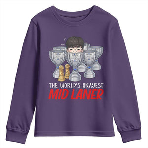 Worlds Okayest Mid Laner Youth Sweatshirt Funny Game Lover Gift TS12 Purple Print Your Wear