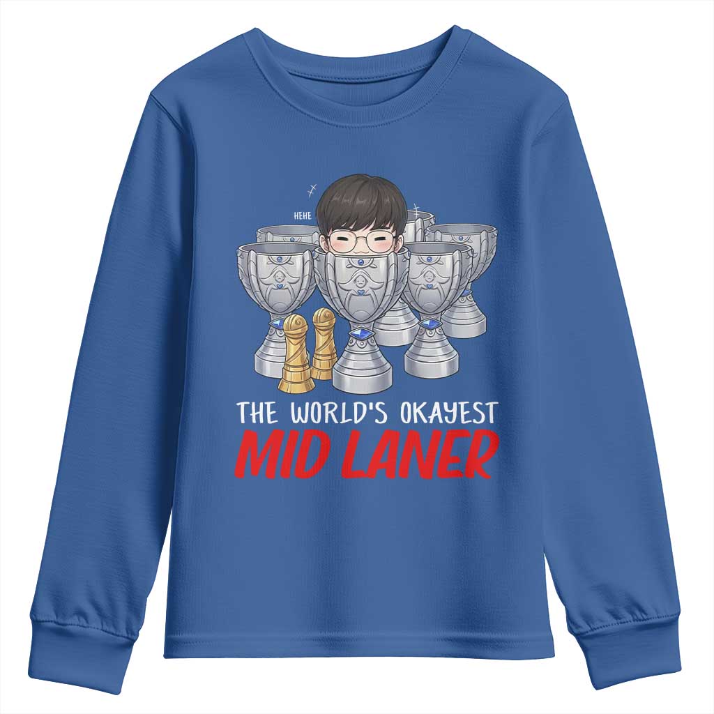 Worlds Okayest Mid Laner Youth Sweatshirt Funny Game Lover Gift TS12 Royal Blue Print Your Wear