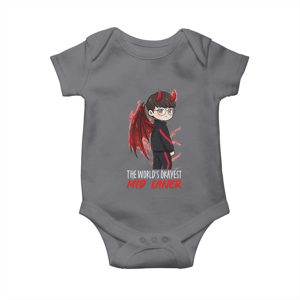 Worlds Okayest Mid Laner Baby Onesie Funny Gift For Gamer TS12 Charcoal Print Your Wear