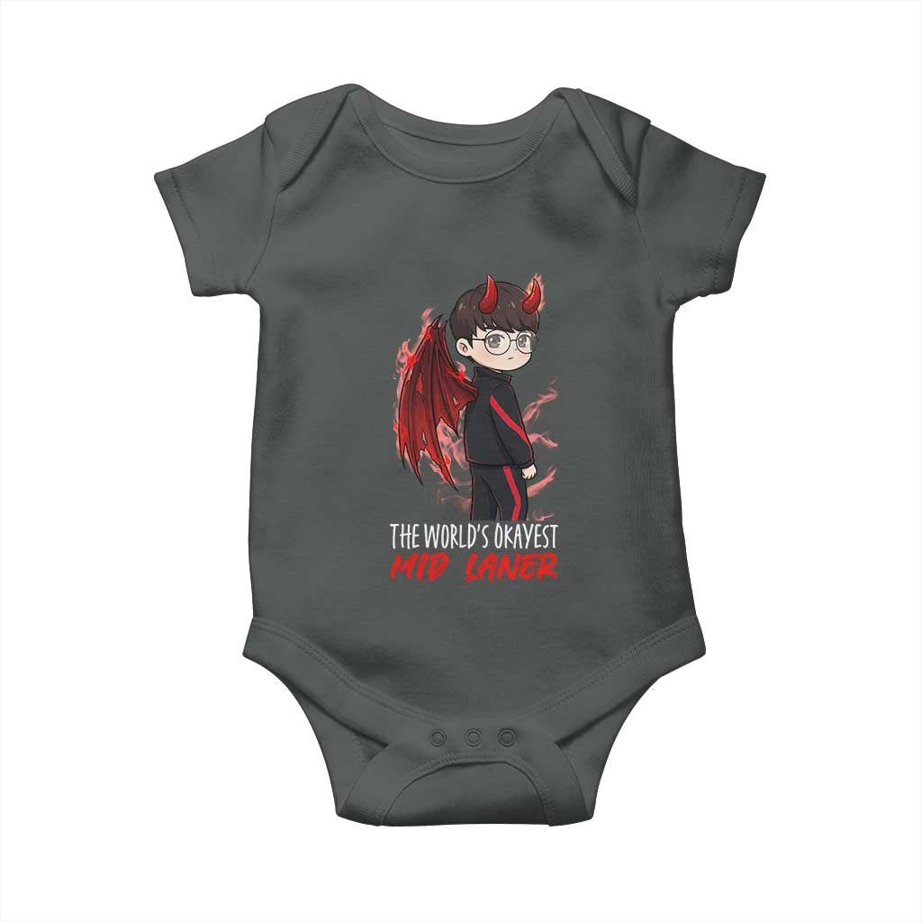 Worlds Okayest Mid Laner Baby Onesie Funny Gift For Gamer TS12 Dark Heather Print Your Wear