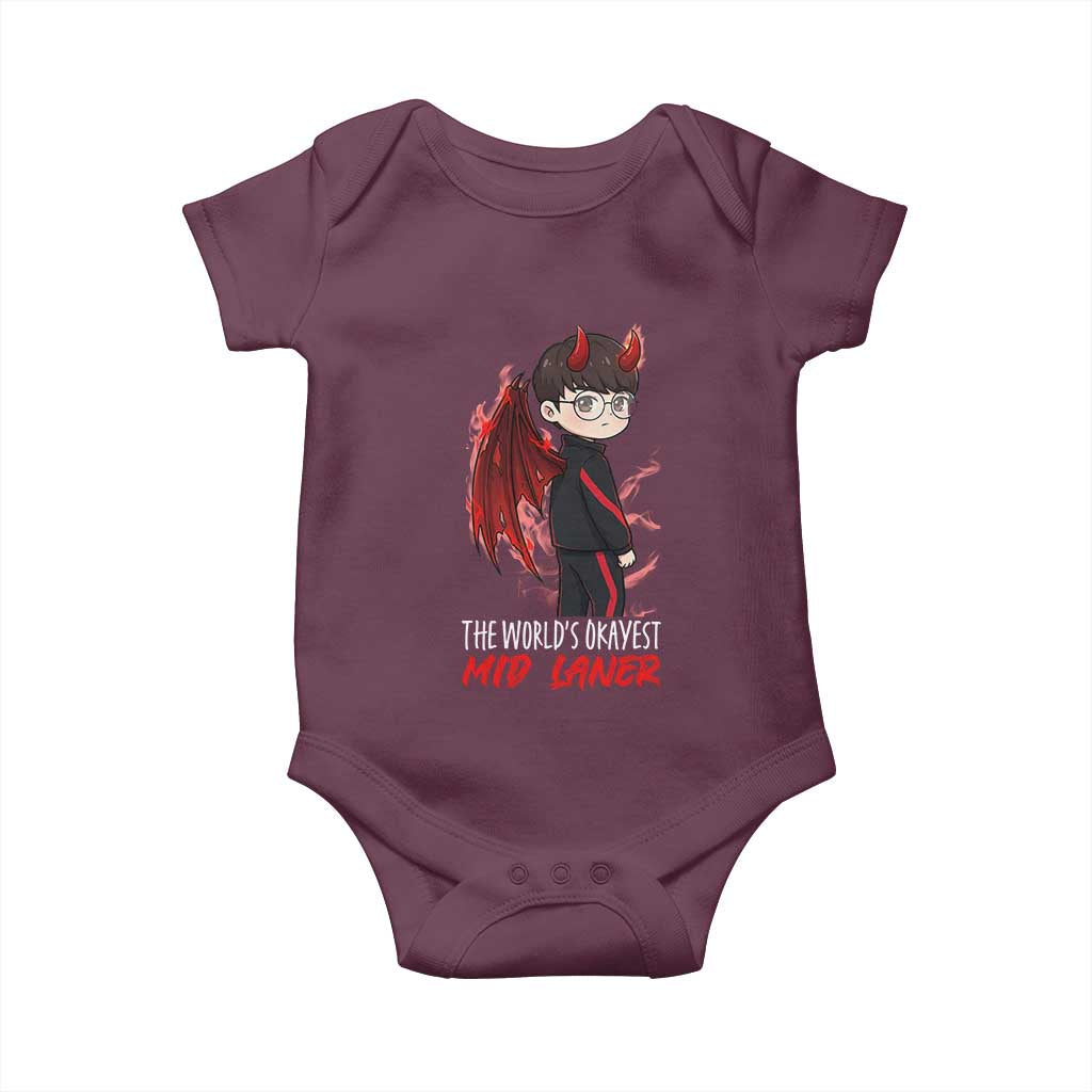 Worlds Okayest Mid Laner Baby Onesie Funny Gift For Gamer TS12 Maroon Print Your Wear