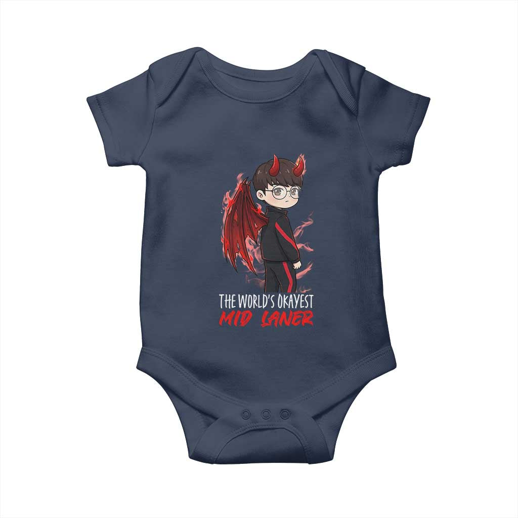 Worlds Okayest Mid Laner Baby Onesie Funny Gift For Gamer TS12 Navy Print Your Wear