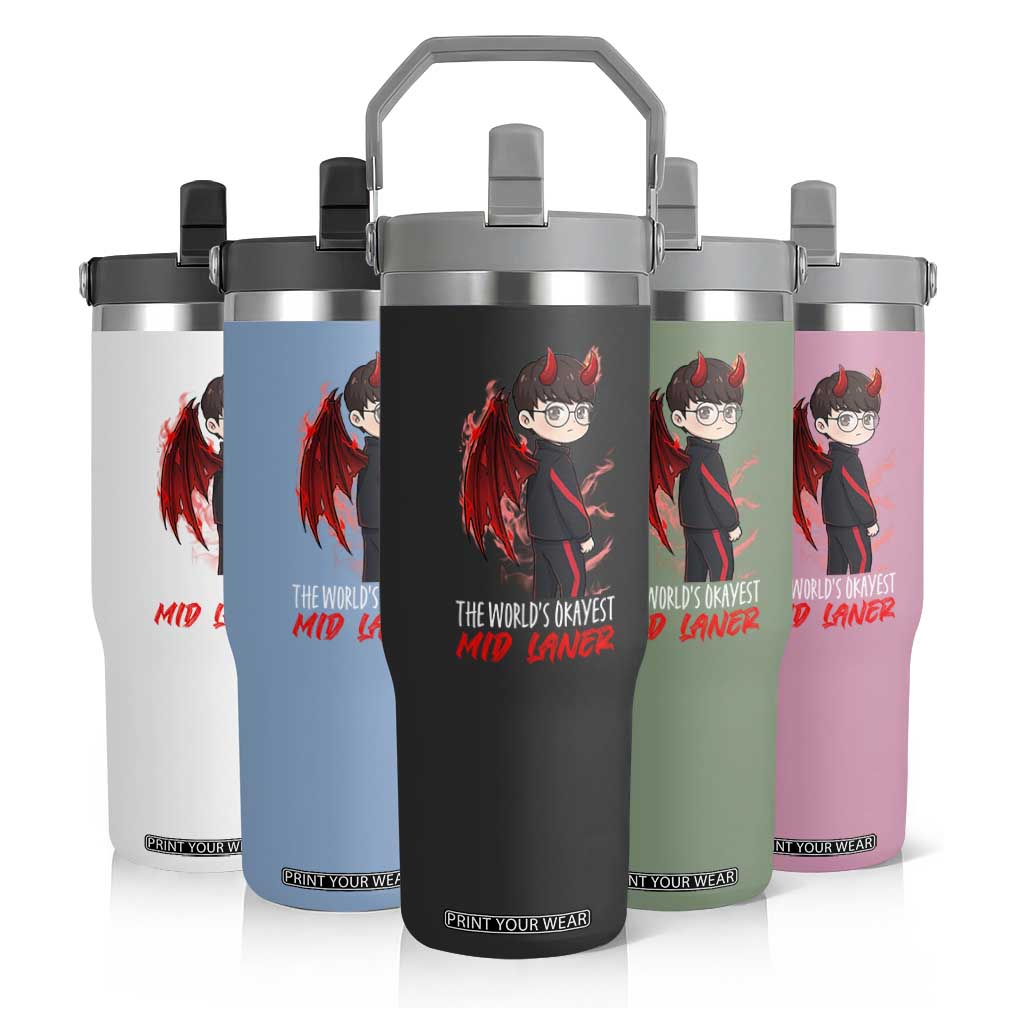 Worlds Okayest Mid Laner Flip Straw Tumbler Funny Gift For Gamer TS12 Print Your Wear