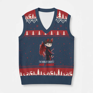 Worlds Okayest Mid Laner V-Neck Knit Sweater Vest Funny Gift For Gamer TS12 Navy Red Print Your Wear