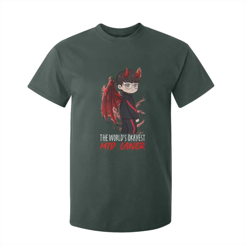 Worlds Okayest Mid Laner T Shirt For Kid Funny Gift For Gamer TS12 Dark Forest Green Print Your Wear