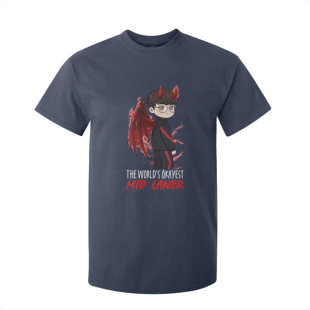 Worlds Okayest Mid Laner T Shirt For Kid Funny Gift For Gamer TS12 Navy Print Your Wear