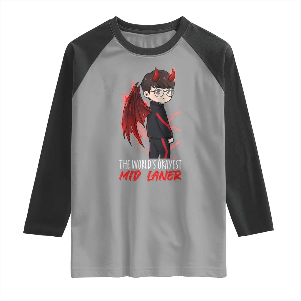 Worlds Okayest Mid Laner Raglan Shirt Funny Gift For Gamer TS12 Sport Gray Black Print Your Wear