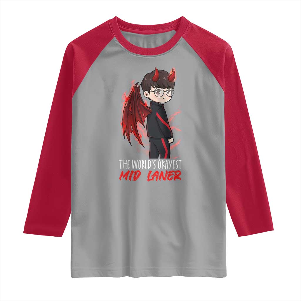 Worlds Okayest Mid Laner Raglan Shirt Funny Gift For Gamer TS12 Sport Gray Red Print Your Wear