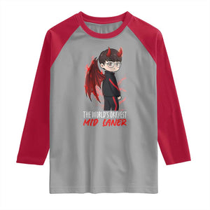 Worlds Okayest Mid Laner Raglan Shirt Funny Gift For Gamer TS12 Sport Gray Red Print Your Wear