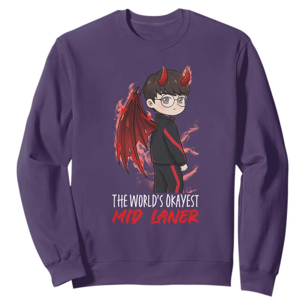 Worlds Okayest Mid Laner Sweatshirt Funny Gift For Gamer TS12 Purple Print Your Wear