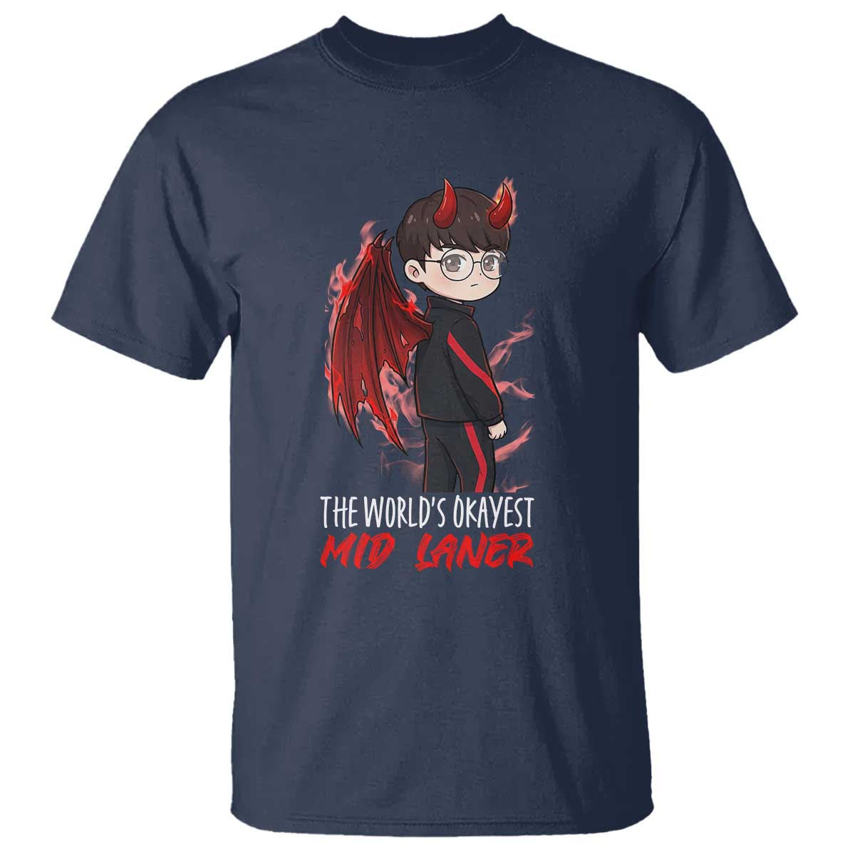 Worlds Okayest Mid Laner T Shirt Funny Gift For Gamer TS12 Navy Print Your Wear