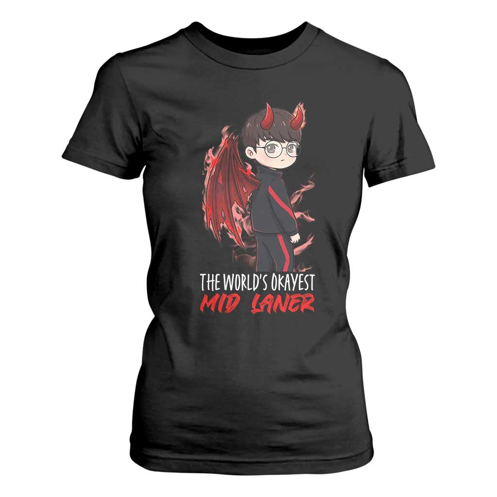 Worlds Okayest Mid Laner T Shirt For Women Funny Gift For Gamer TS12 Black Print Your Wear