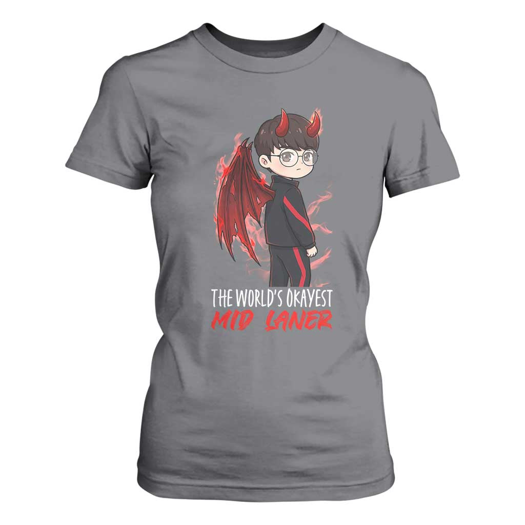 Worlds Okayest Mid Laner T Shirt For Women Funny Gift For Gamer TS12 Charcoal Print Your Wear