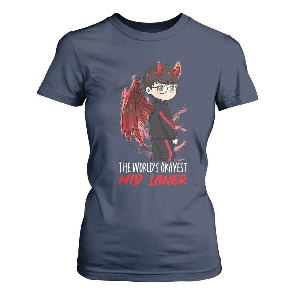 Worlds Okayest Mid Laner T Shirt For Women Funny Gift For Gamer TS12 Navy Print Your Wear