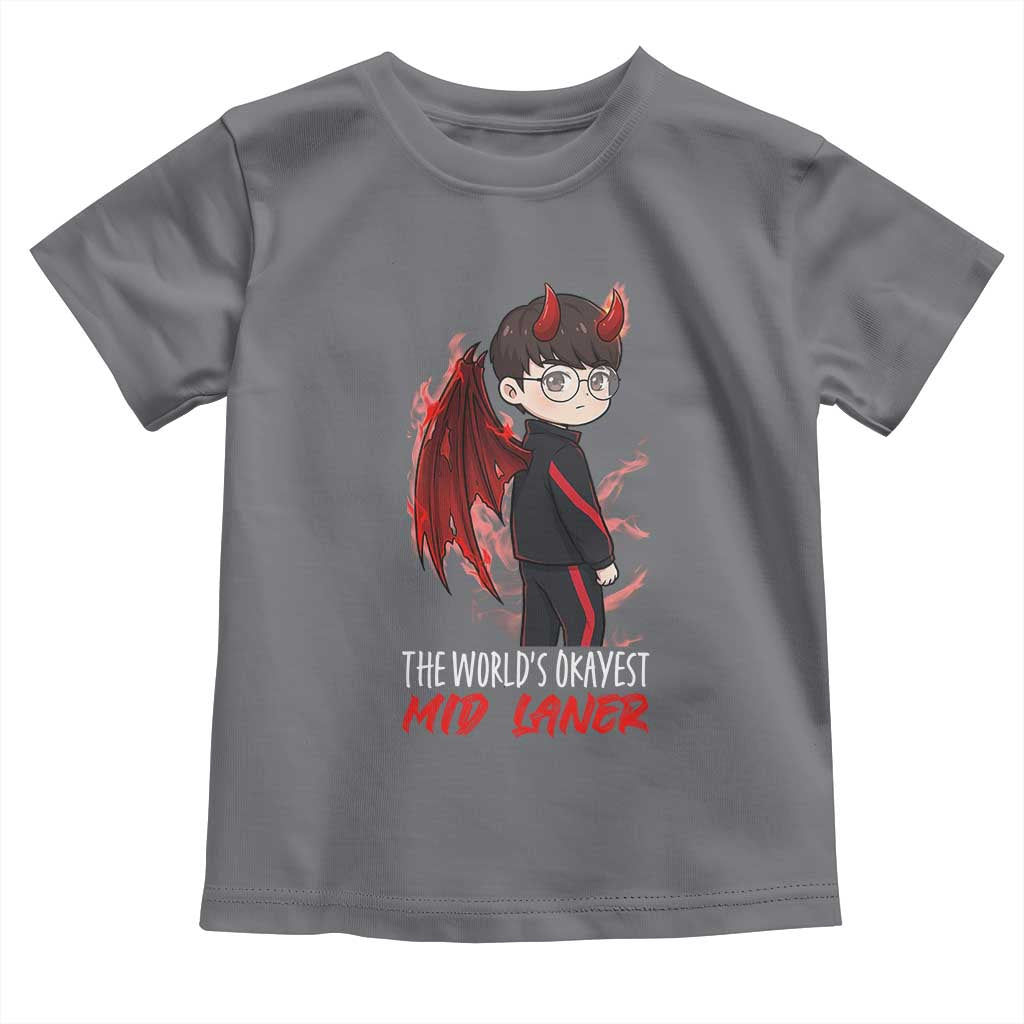 Worlds Okayest Mid Laner Toddler T Shirt Funny Gift For Gamer TS12 Charcoal Print Your Wear