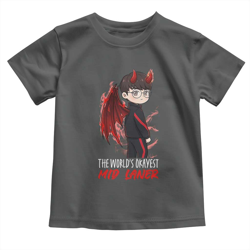 Worlds Okayest Mid Laner Toddler T Shirt Funny Gift For Gamer TS12 Dark Heather Print Your Wear